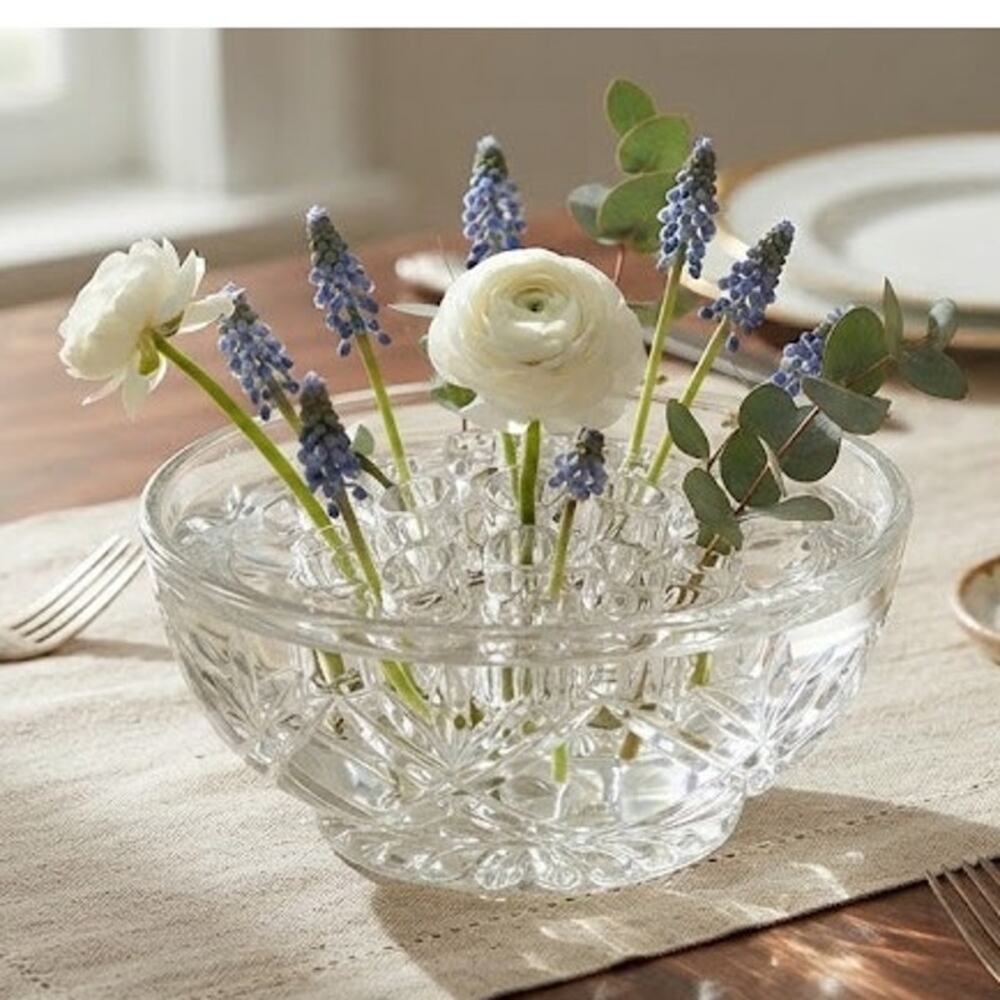 Vintage Clear Glass Flower Frog Floral Arranger Pin Holder Round